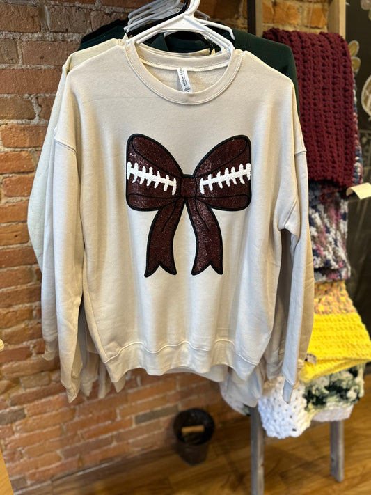 Football Bow Sequin Patch Crew
