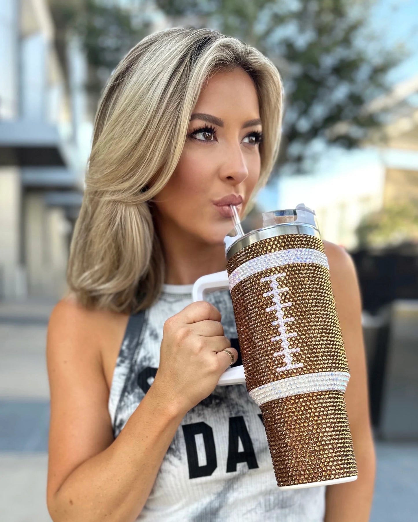 Rhinestone Football Tumbler