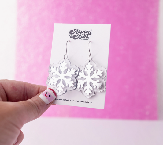 Snowflake Earrings - Mirror Christmas Earrings Dangles