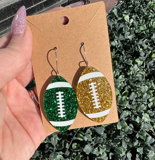 Green & Gold Glitter Football Earrings