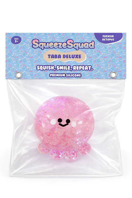SqueezeSquad Taba Deluxe Premium Silicone Squishy Fidget Toy - Fuchsia Octopus