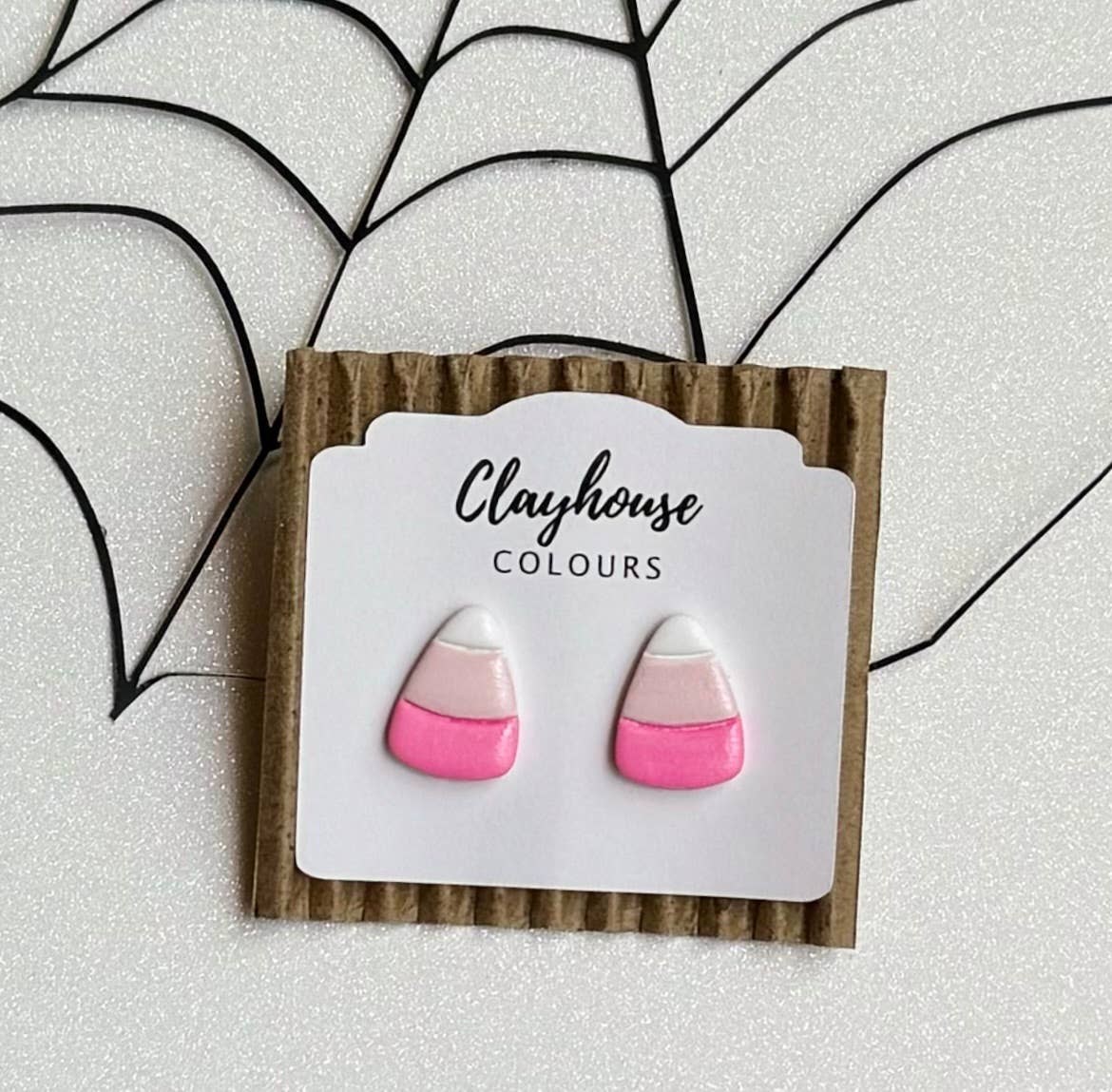 Pink Halloween Earrings : Candy Corn Studs