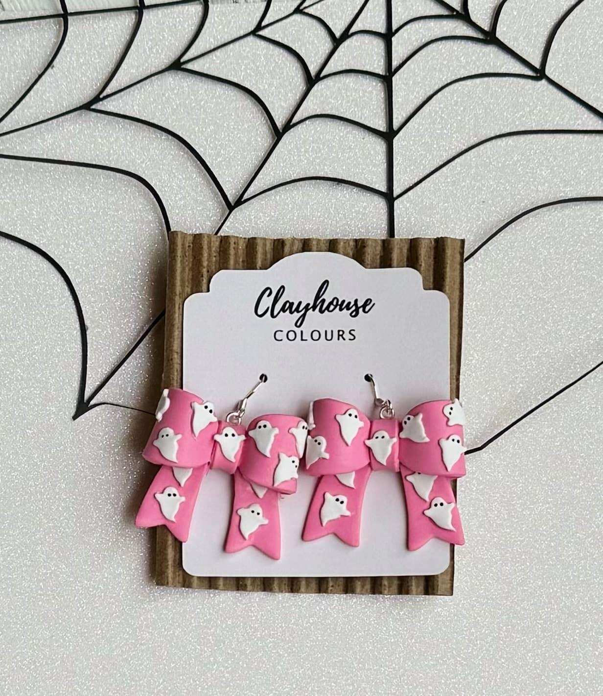 Pink Halloween Earrings : Pink Ghost Bows