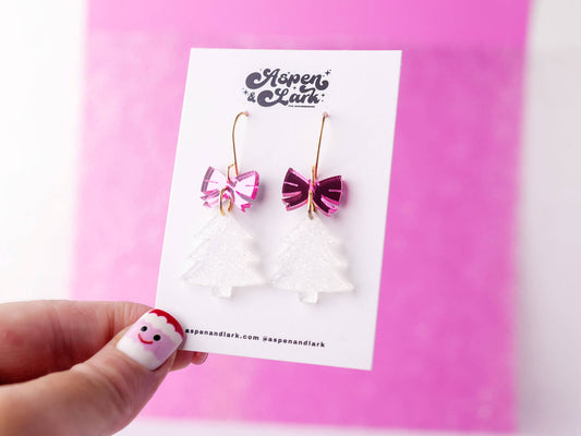 Silver Pink Christmas Earrings
