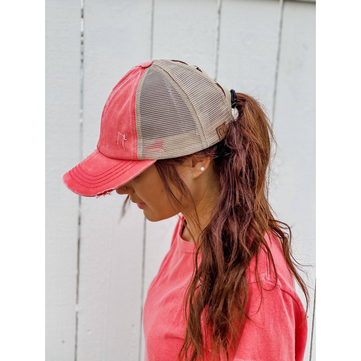 Washed Denim Criss Cross High Pony CC Ball Cap BT780