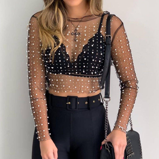 Pearl Rhinestone Sheer Top