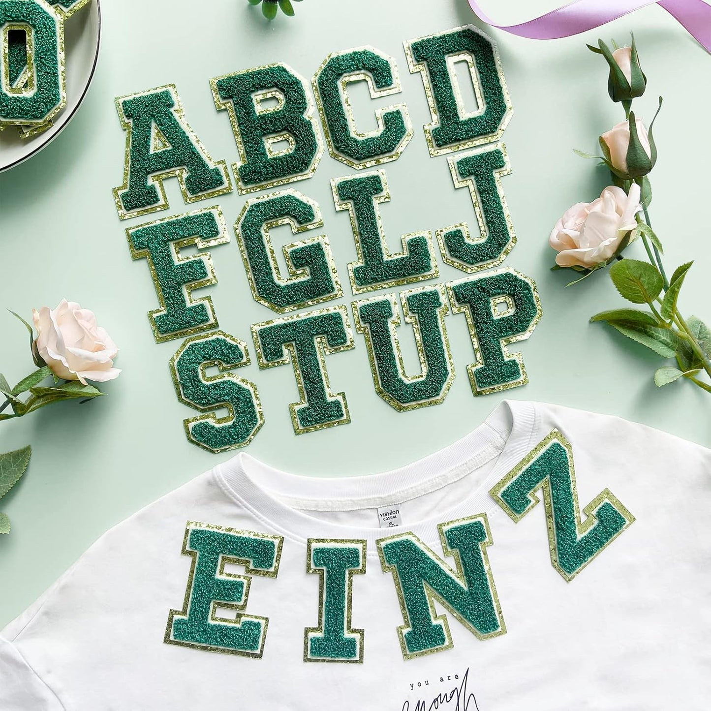 Large Green/Gold Chenille Letter
