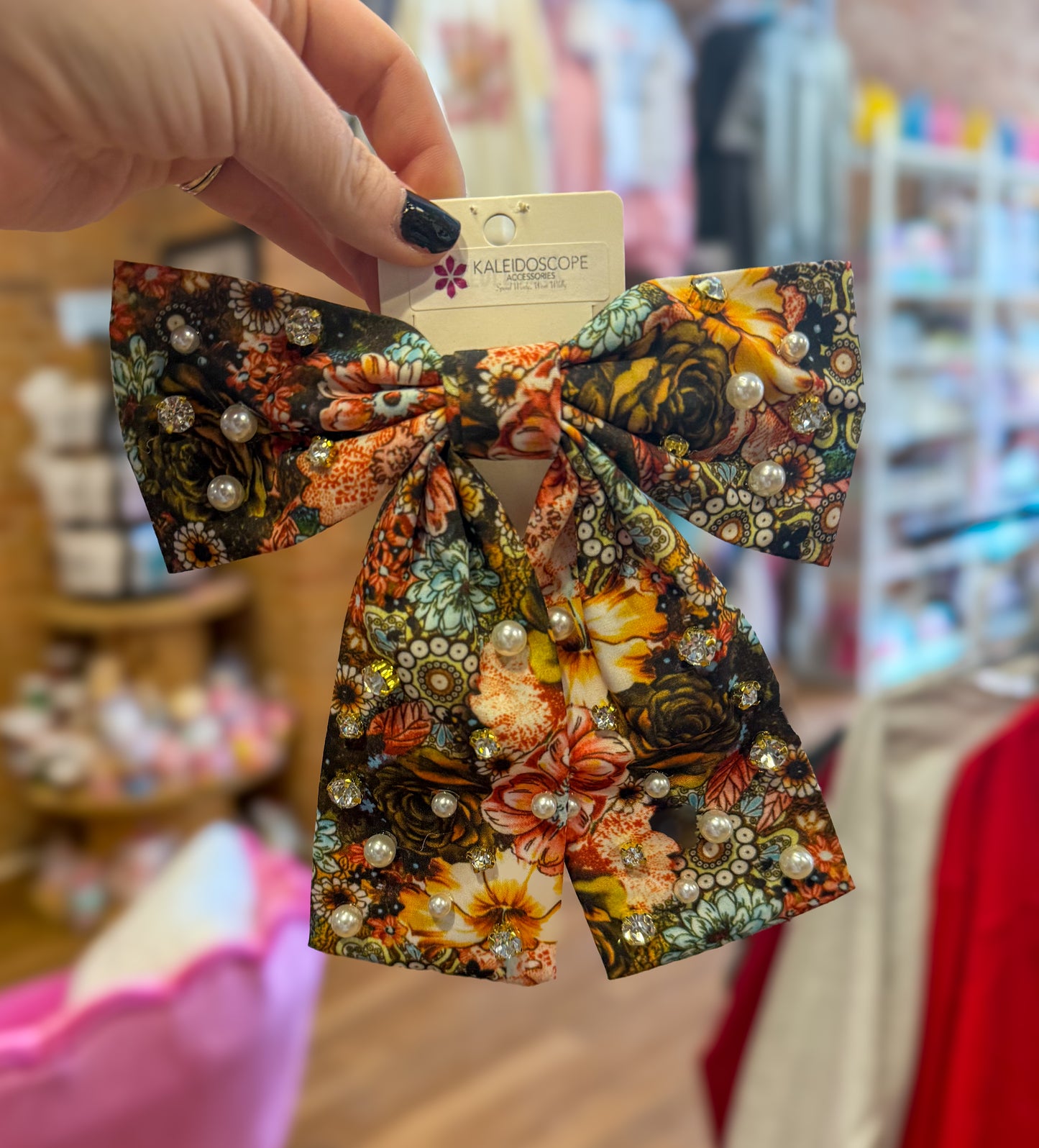 Floral Crystal Dark Bow