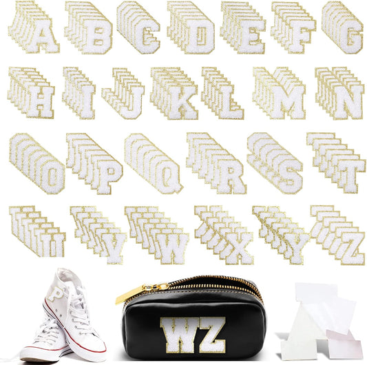 Small White/Gold Chenille Letter Patches
