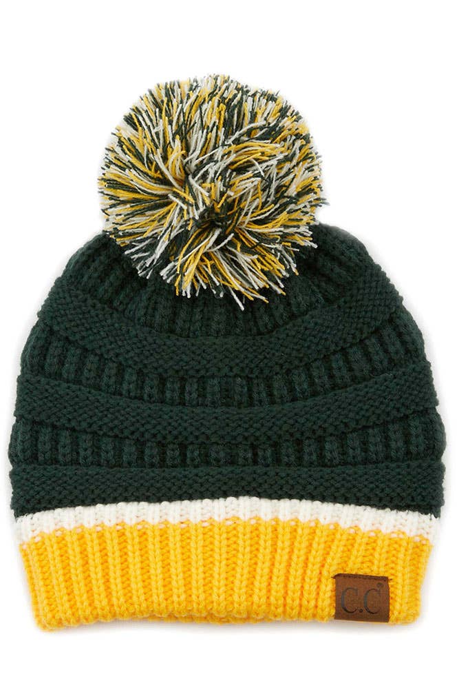 C.C Team Color Ribbed Beanie - Green and Gold