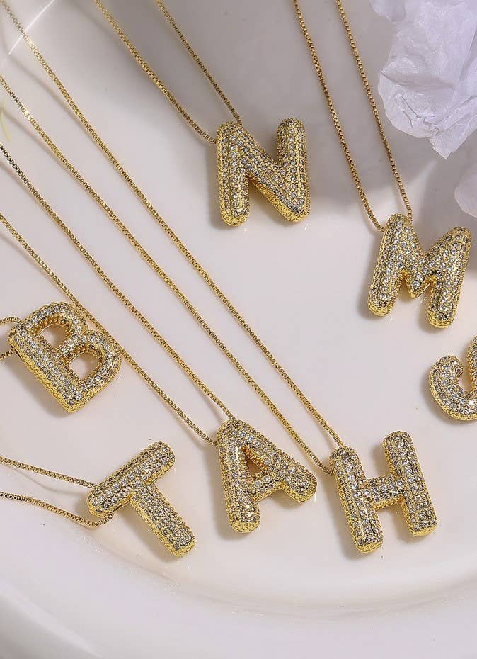 Initial Rhinestone Bubble Necklace