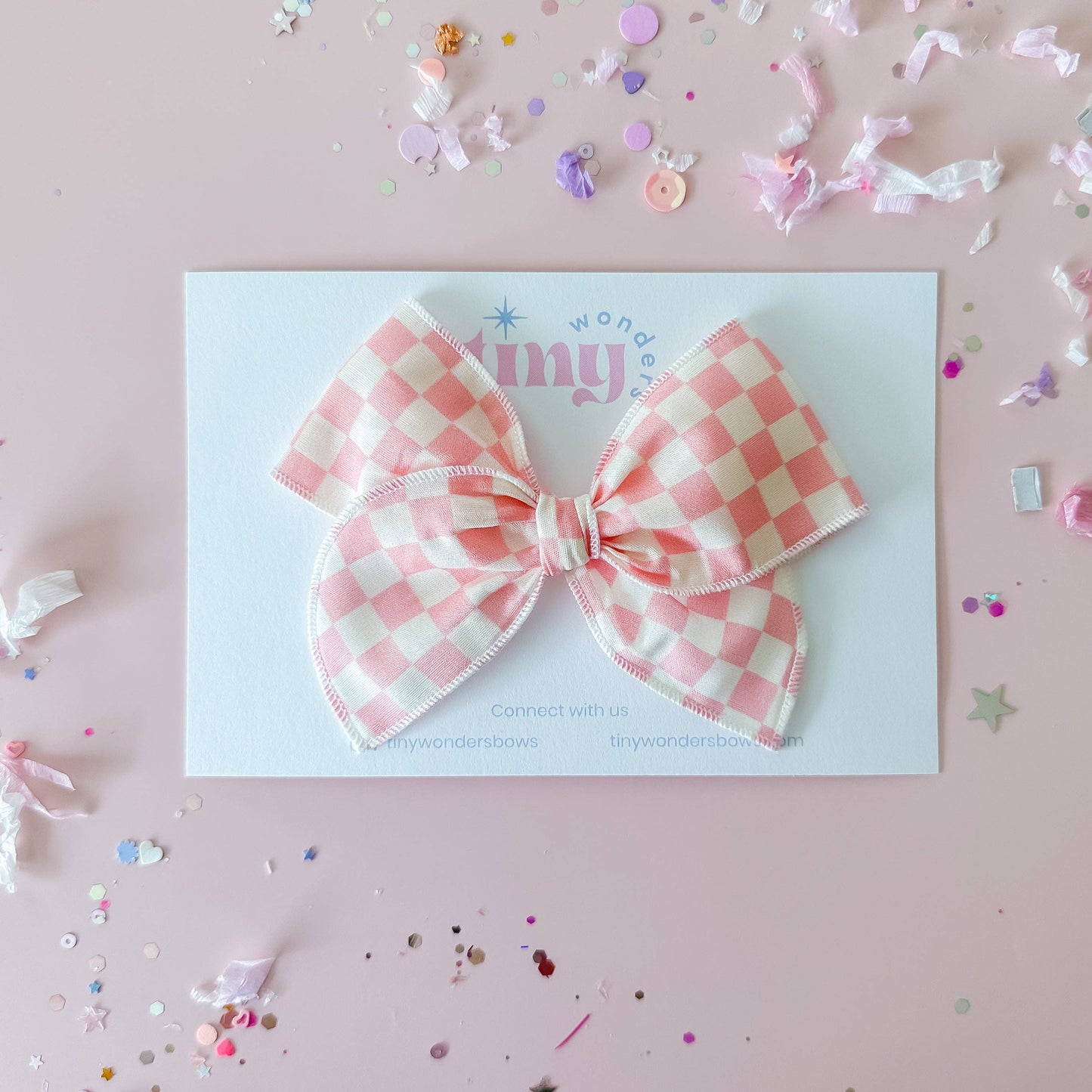 Pink and White Checkered Bow