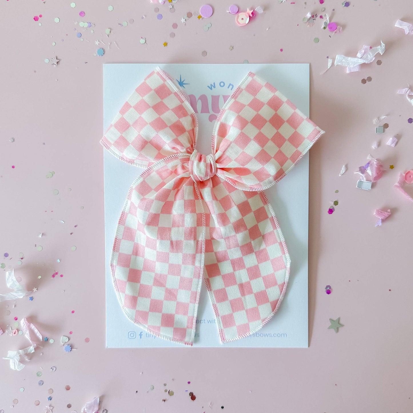Pink and White Checkered Bow