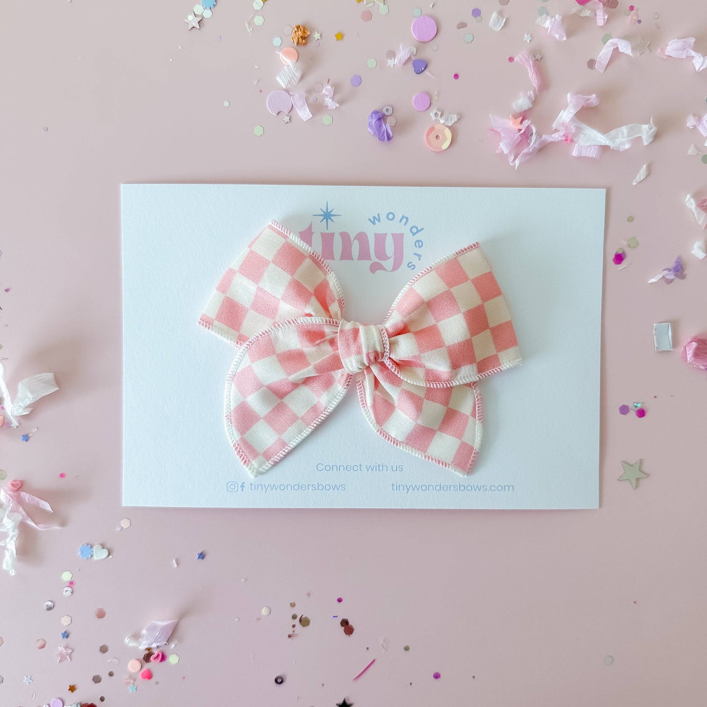 Pink and White Checkered Bow