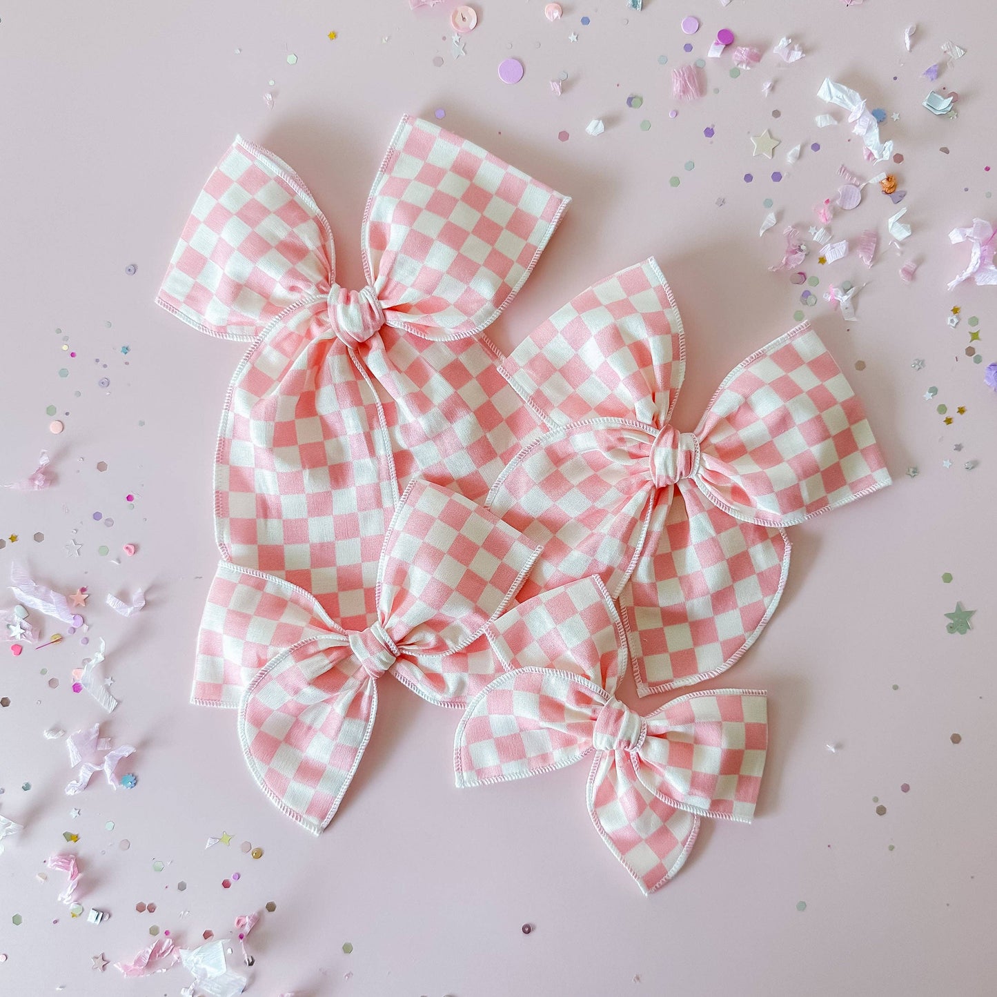 Pink and White Checkered Bow