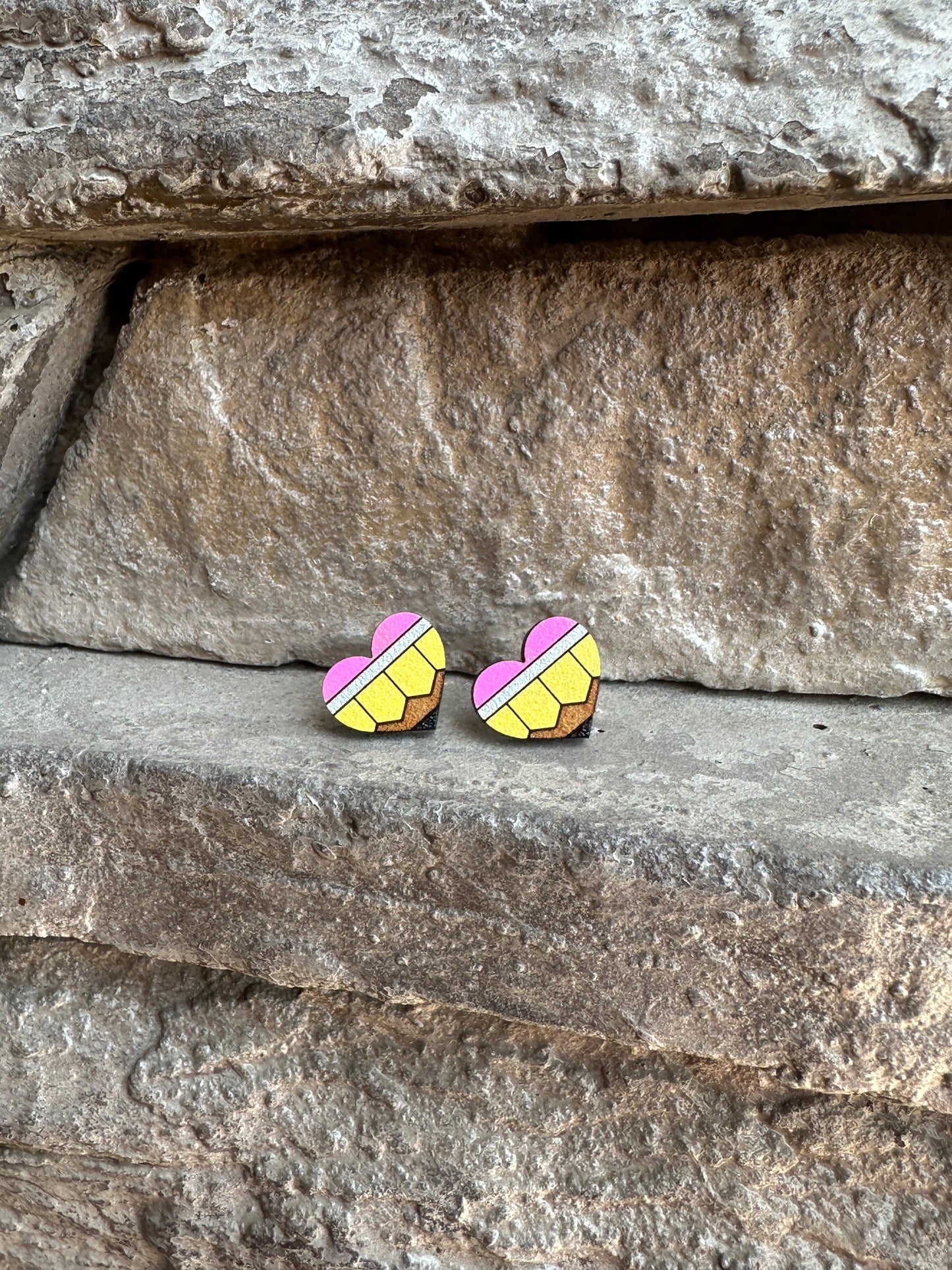 Pencil Heart Teacher Earrings