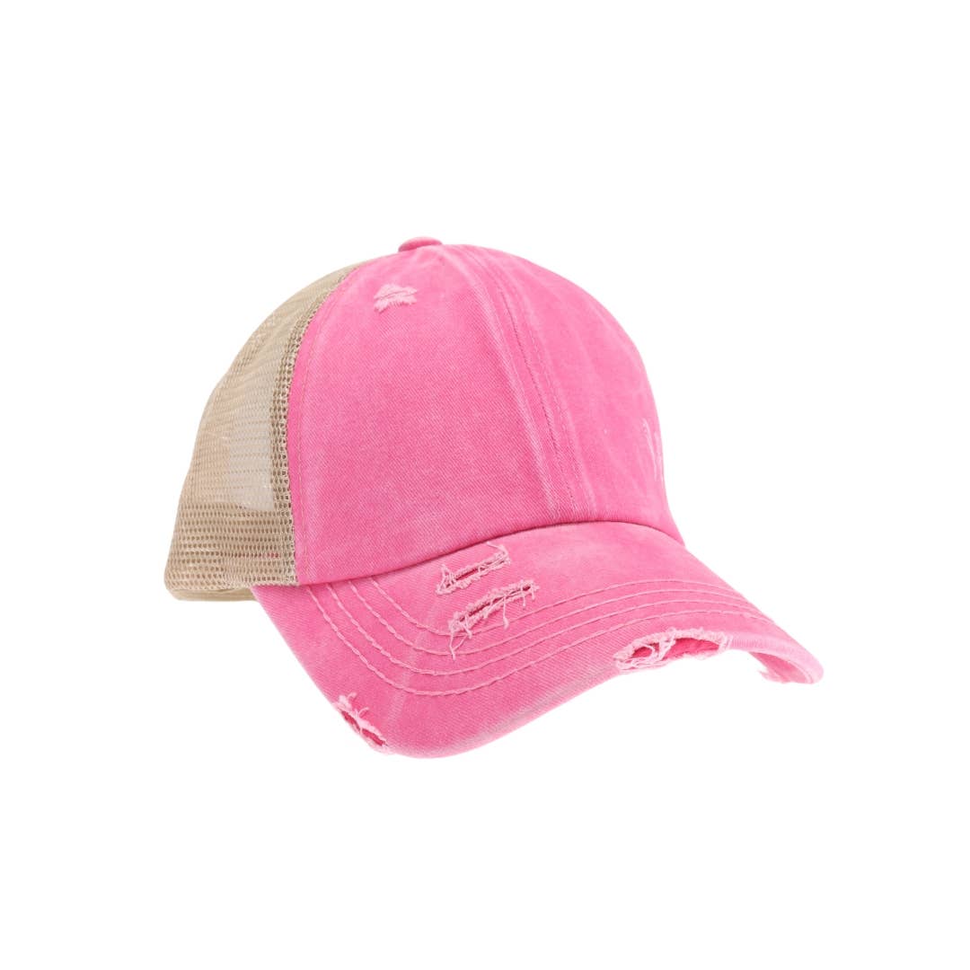Washed Denim Criss Cross High Pony CC Ball Cap BT780