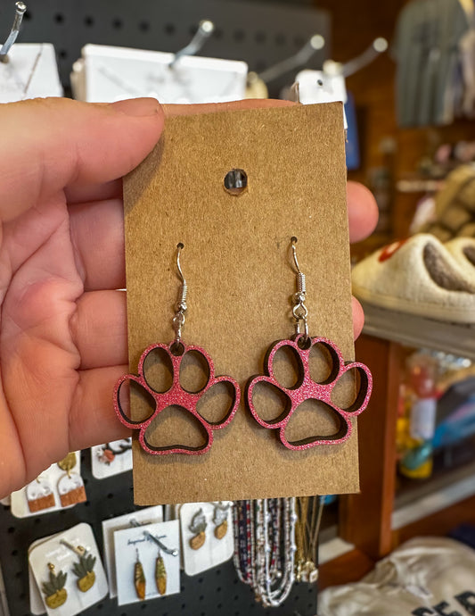 Paw Print Wood Earrings