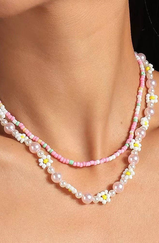 Pearl Beaded Flower Necklace