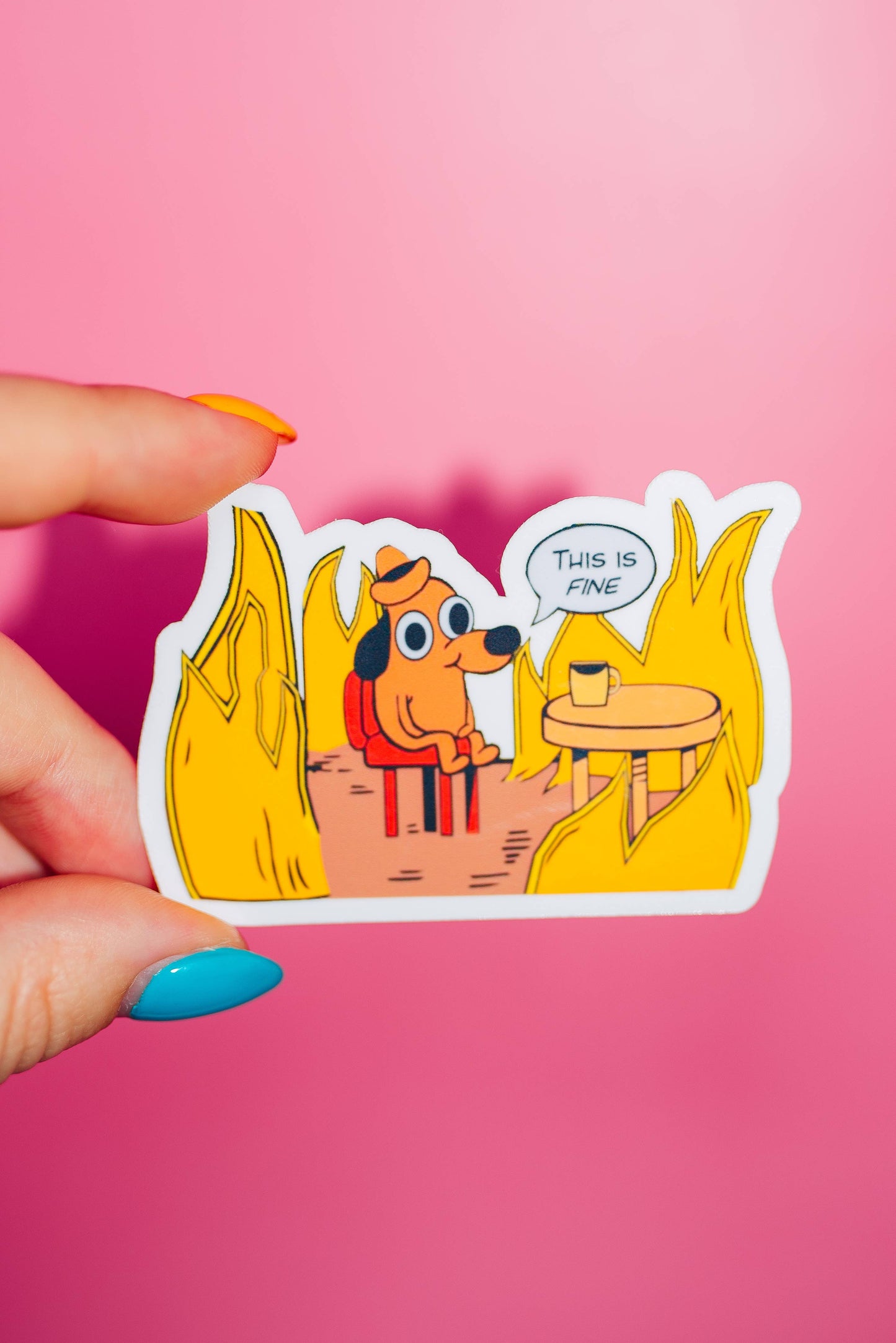 This Is Fine Meme Sticker, Cartoon Existential Crisis