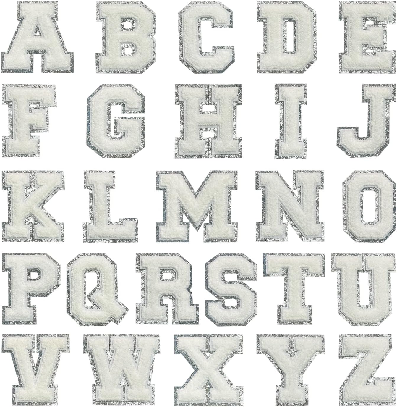 Large White/Silver Chenille Letter Patches