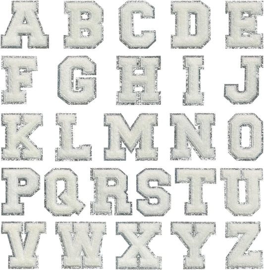 Large White/Silver Chenille Letter Patches