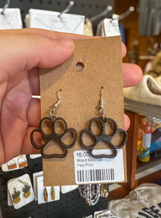 Paw Print Wood Earrings