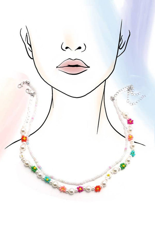 Pearl Beaded Flower Necklace