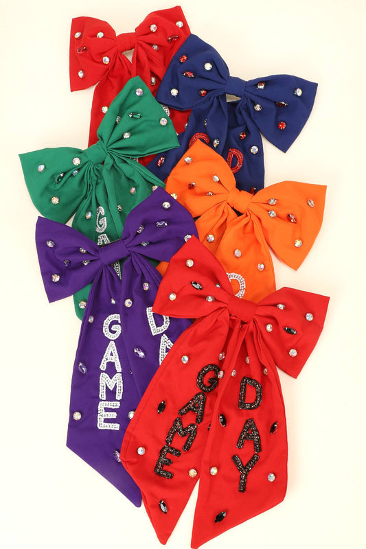 Game Day Bead Gemstone Bow Barrette Hair Clip