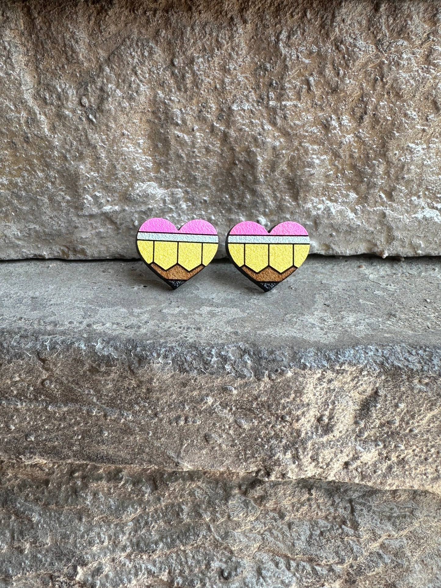 Pencil Heart Teacher Earrings