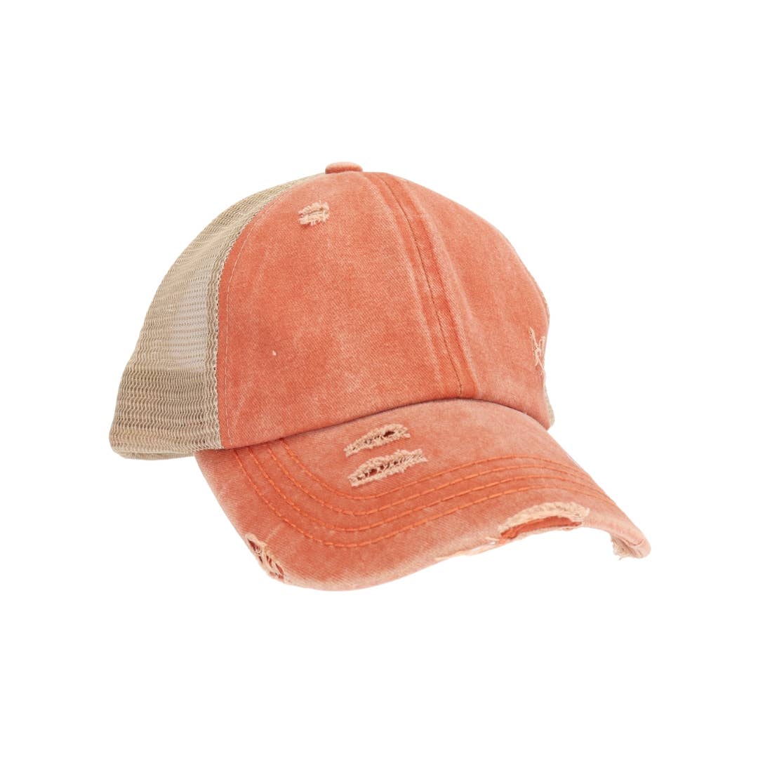 Washed Denim Criss Cross High Pony CC Ball Cap BT780