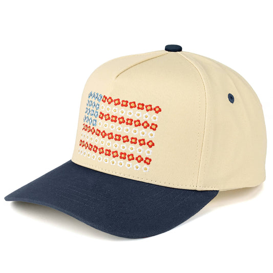 Daisy Flower Pattern USA Flag Trucker Cap