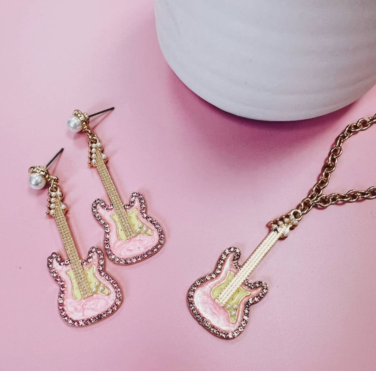 Pink Guitar Earrings