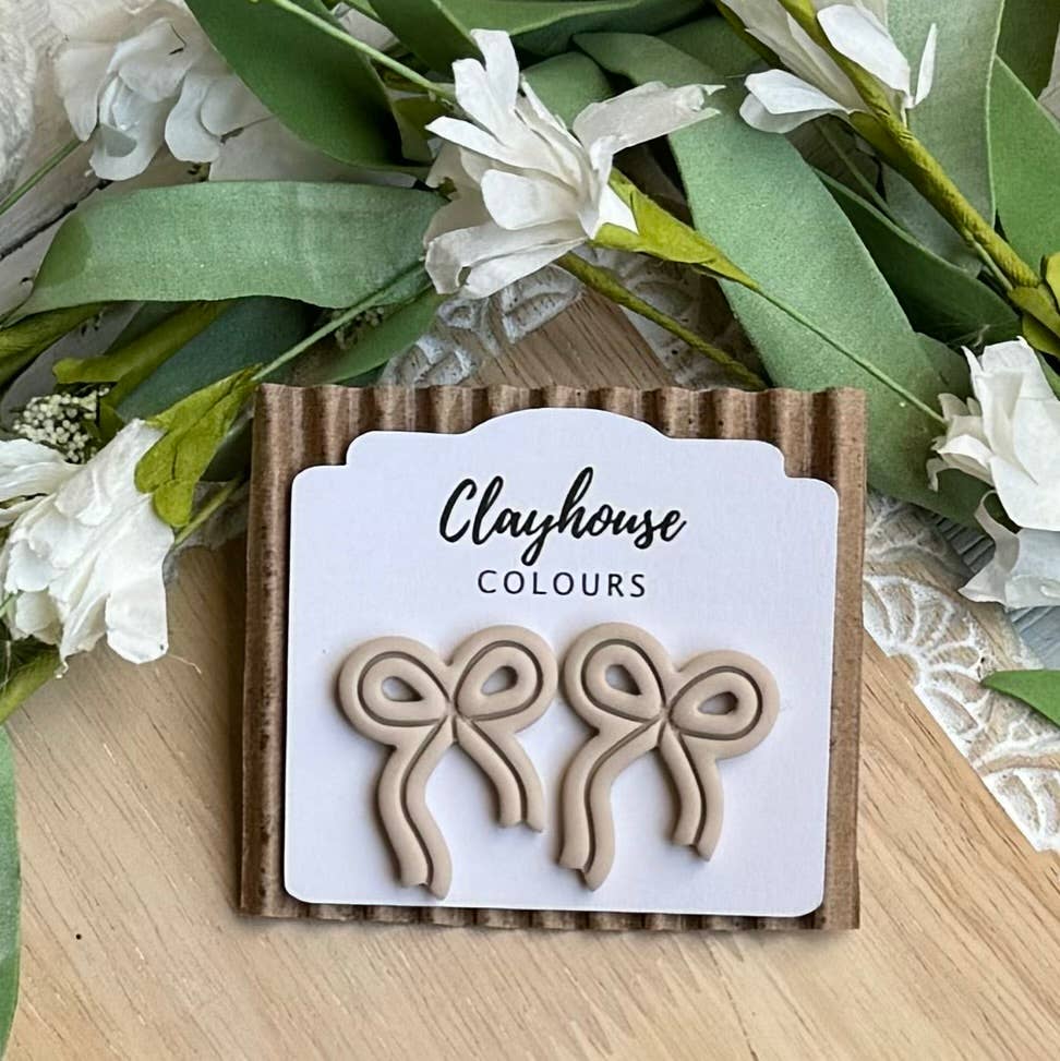 Tan Bow Earrings