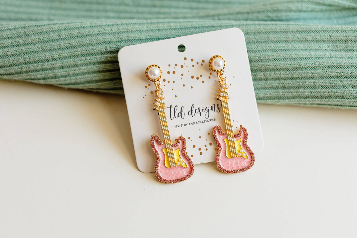 Pink Guitar Earrings
