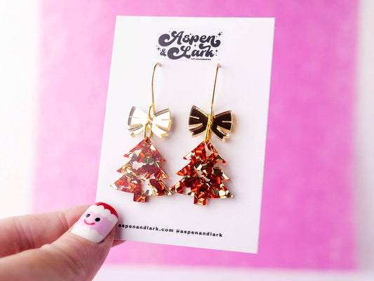 Red Gold Christmas Earrings