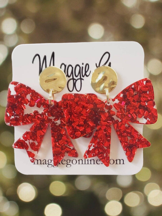 Red Glitter Bow Earrings