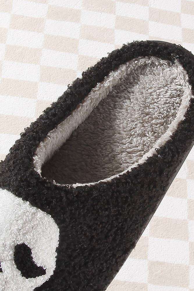 Halloween Ghost Face Design Black Fleece Fluffy Home Slipper