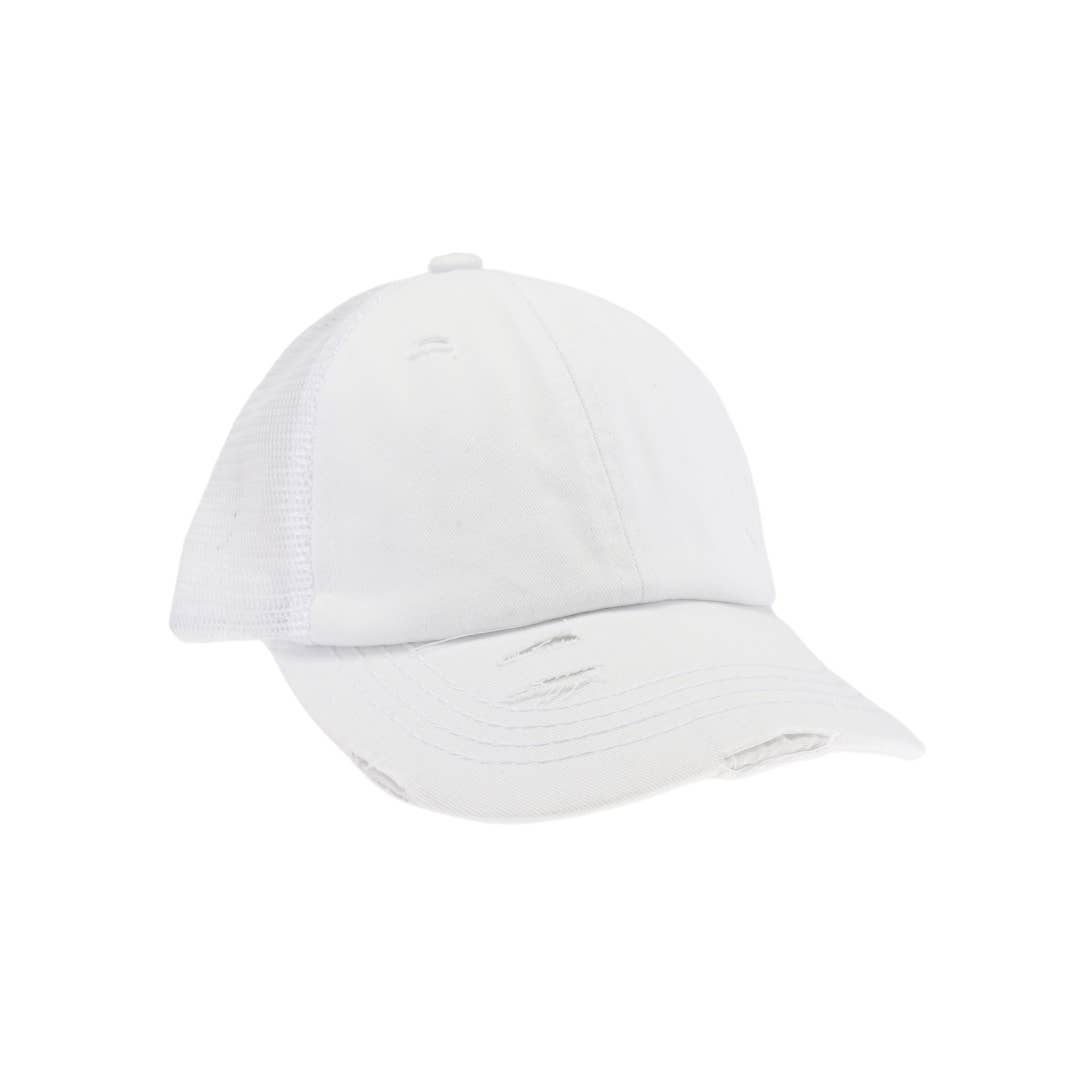 Washed Denim Criss Cross High Pony CC Ball Cap BT780