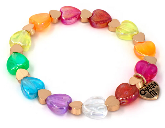 Rainbow Heart Bead Stretch Bracelet