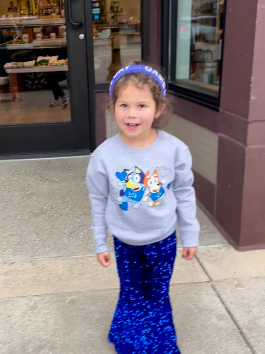 Girls Blue Sequin Flare Pants