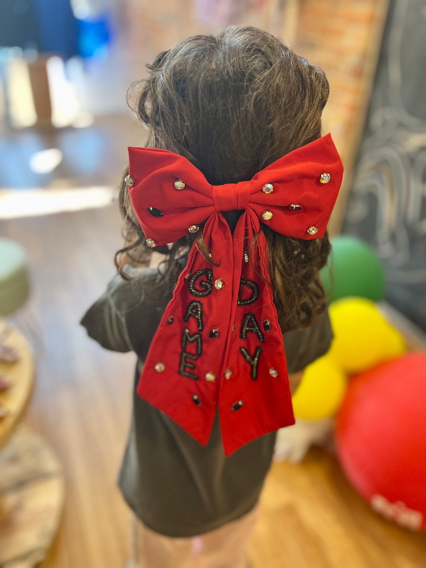 Game Day Bead Gemstone Bow Barrette Hair Clip