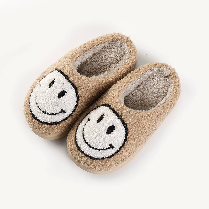 Small Kids Smile Face Soft Plush Warm Slippers: Yellow-White