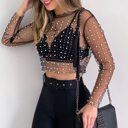 Pearl Rhinestone Sheer Top
