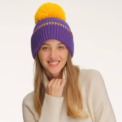 C.C Yarn Pom Game Day Team Stitch Point Beanie Hat
