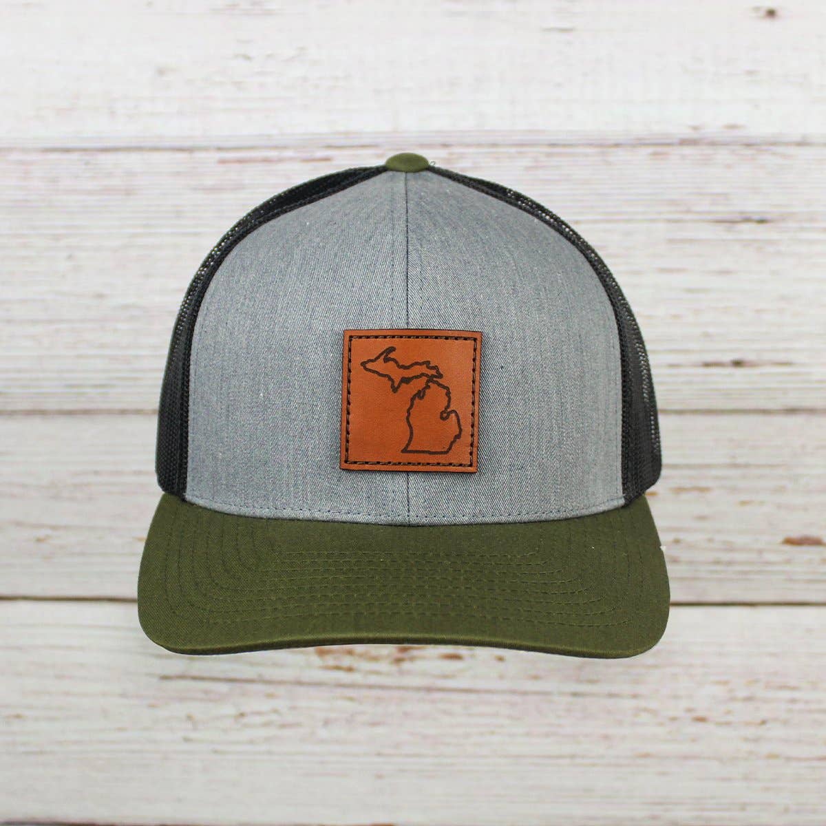 Leather Michigan Trucker Hat