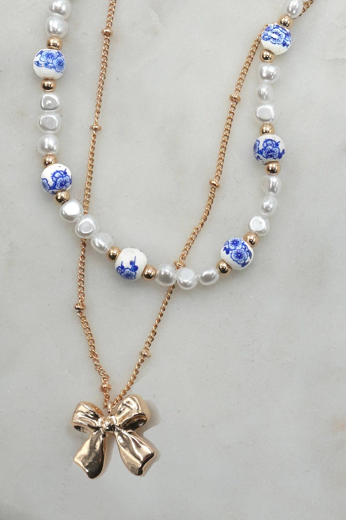 Porcelain Pearl Bow Necklace