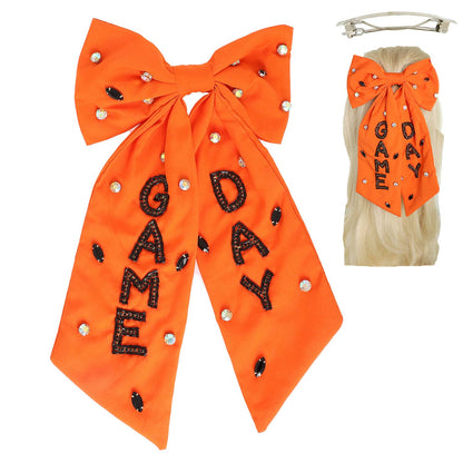 Game Day Bead Gemstone Bow Barrette Hair Clip
