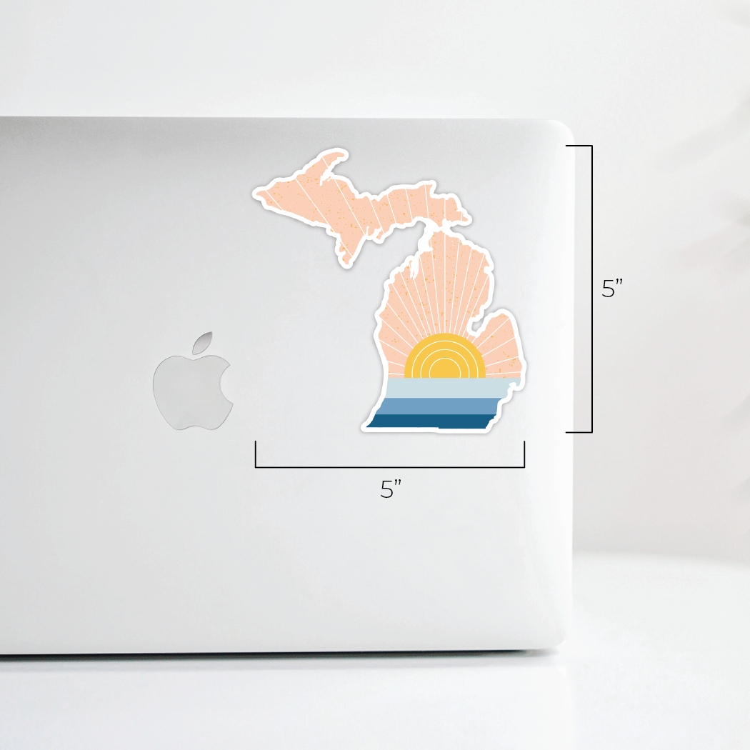 Modern Michigan Sunset Sticker — Durable & Dishwasher Safe