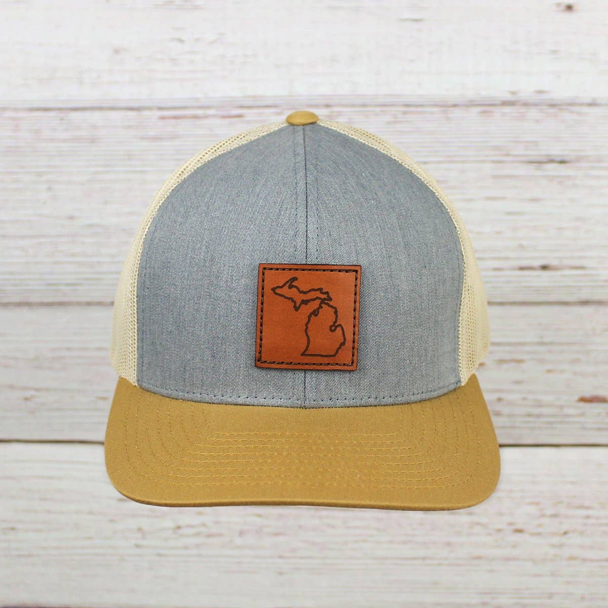 Leather Michigan Trucker Hat
